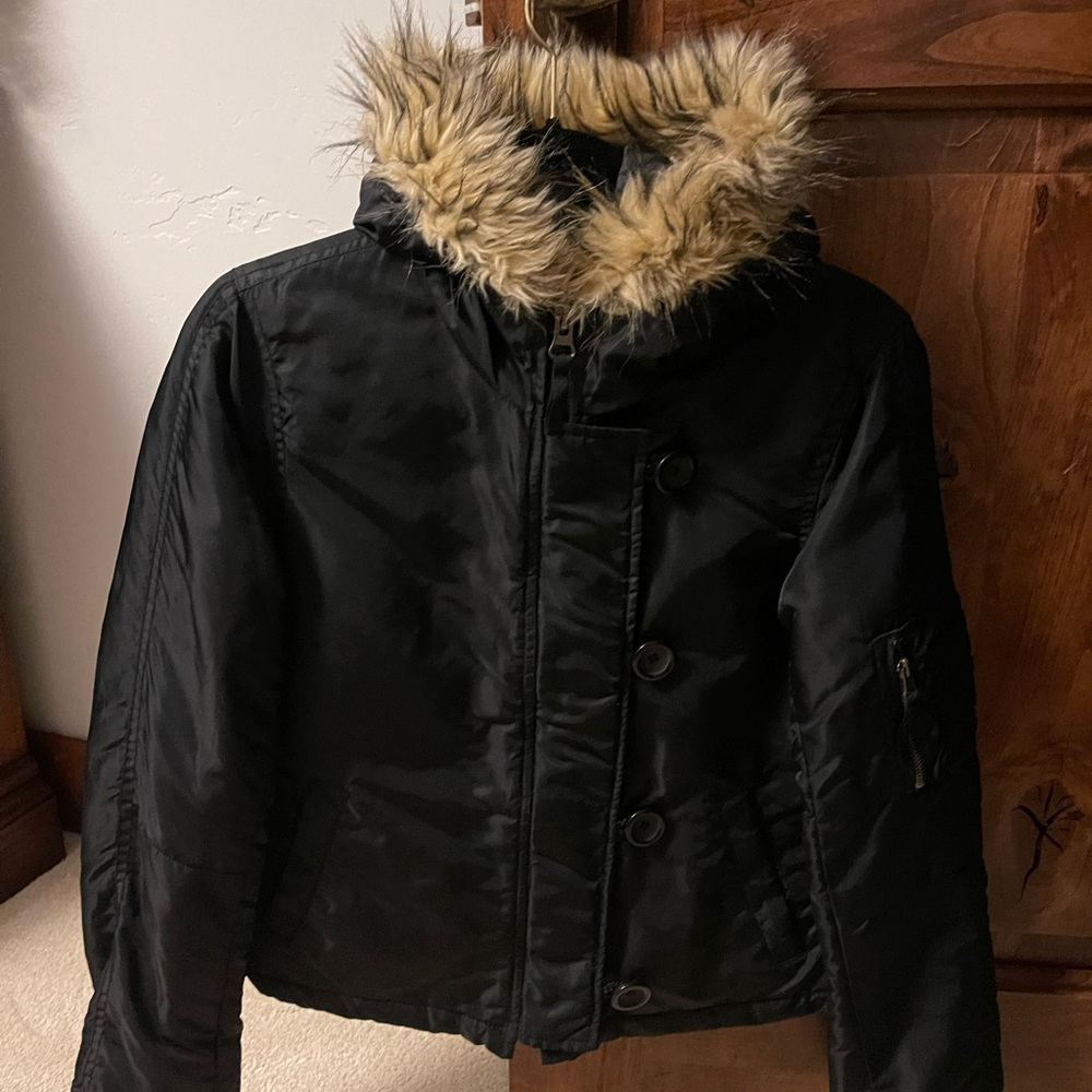 BB Dakota zip up black hooded jacket size M